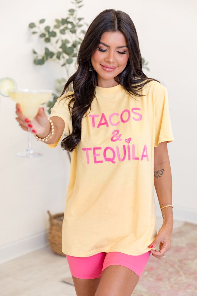 Tacos Tequila Yellow Oversized Graphic Tee sold by Pink Lily