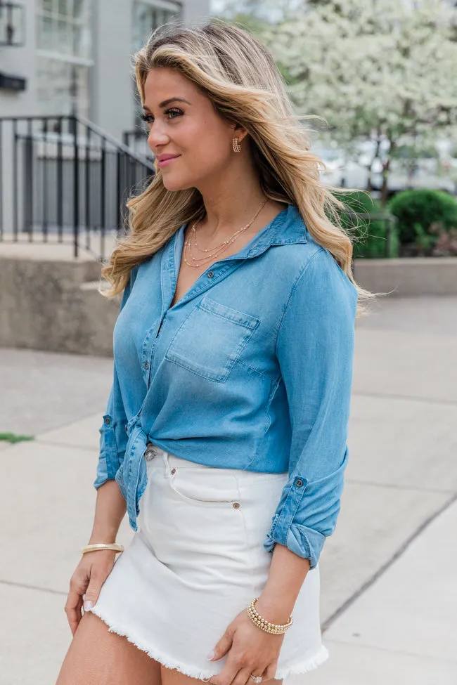 Simplify Life Medium Tie Front Chambray Blouse FINAL SALE sold by Pink Lily product image thumbnail 3