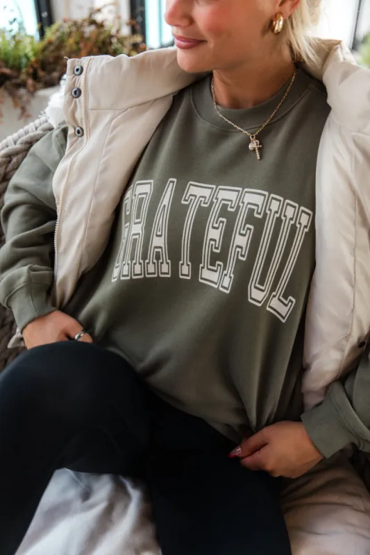 Grateful Olive Oversized Graphic Sweatshirt FINAL SALE sold by Pink Lily