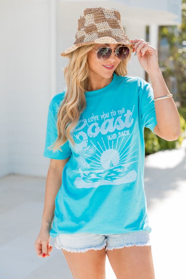 Love You To The Coast And Back Aqua Oversized Graphic Tee sold by Pink Lily