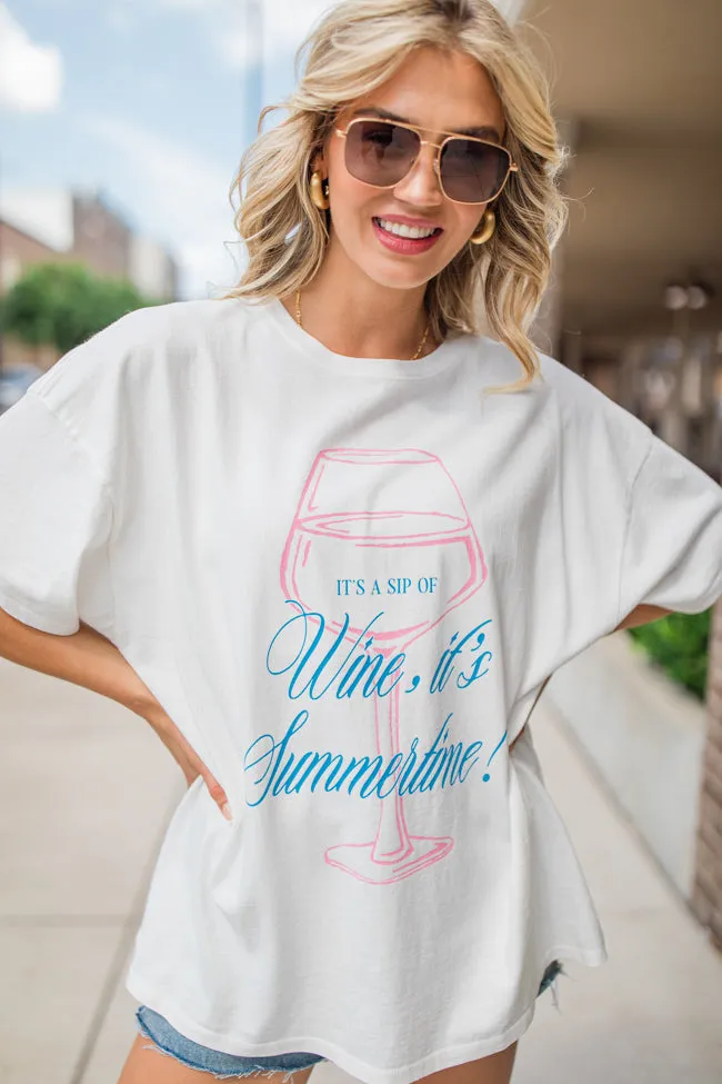 It's A Sip Of Wine It's Summertime White Hyfve Oversized Graphic Tee sold by Pink Lily product image thumbnail 3