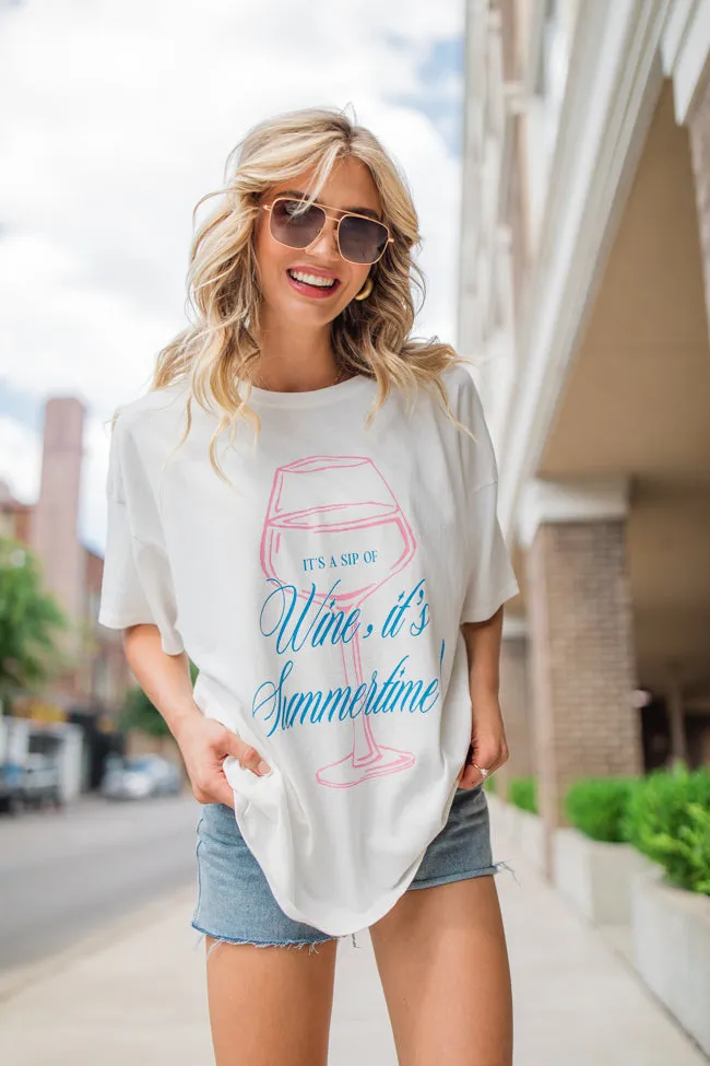 It's A Sip Of Wine It's Summertime White Hyfve Oversized Graphic Tee sold by Pink Lily product image thumbnail 4