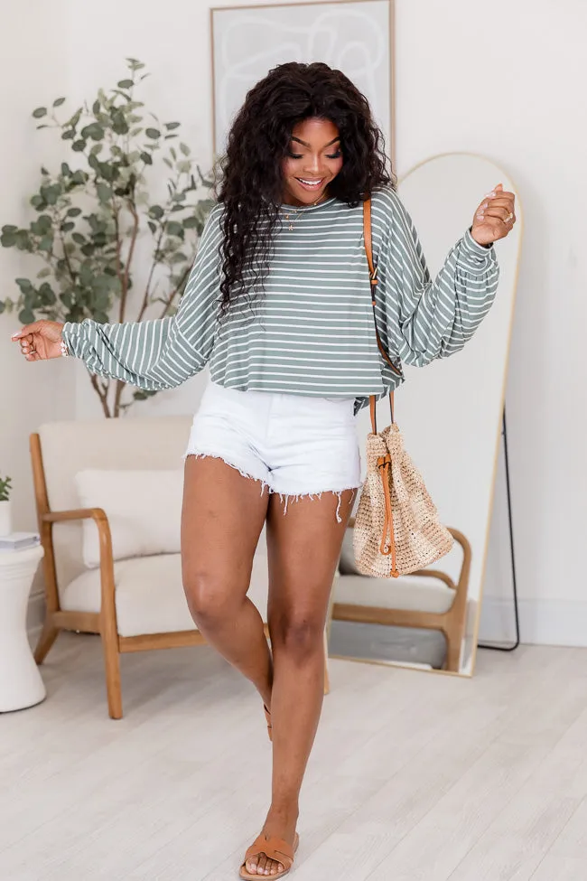 Oh Happy Days Sage Striped Crop Knit Tee FINAL SALE sold by Pink Lily product image thumbnail 2