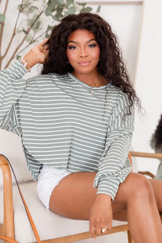 Oh Happy Days Sage Striped Crop Knit Tee FINAL SALE sold by Pink Lily