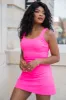 On The Rise Neon Pink Open Back Square Neck Active Dress sold by Pink Lily