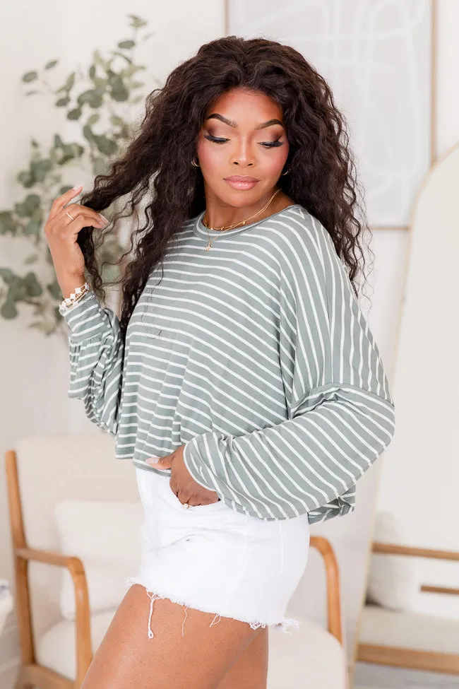 Oh Happy Days Sage Striped Crop Knit Tee FINAL SALE sold by Pink Lily product image thumbnail 4