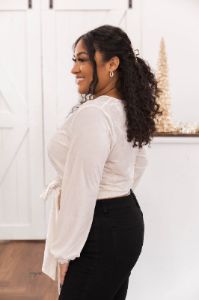 Waiting All Night Ivory Velvet Wrap Blouse FINAL SALE sold by Pink Lily