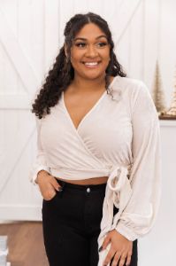 Waiting All Night Ivory Velvet Wrap Blouse FINAL SALE sold by Pink Lily