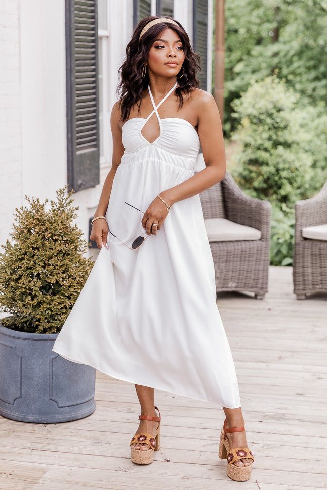 Island Fever White Halter Maxi Dress FINAL SALE sold by Pink Lily