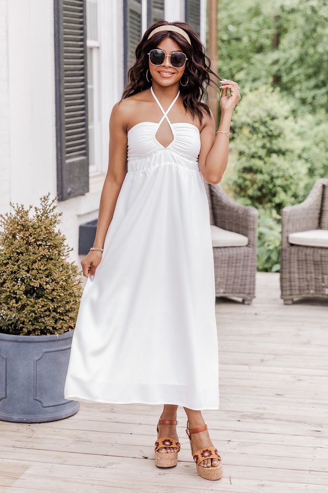 Island Fever White Halter Maxi Dress FINAL SALE sold by Pink Lily product image thumbnail 3