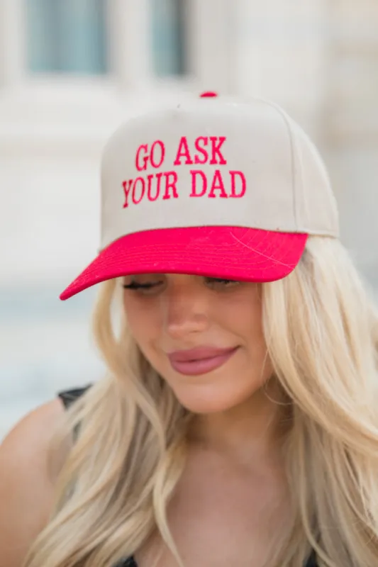 Go Ask Your Dad Red and Khaki Trucker Hat sold by Pink Lily