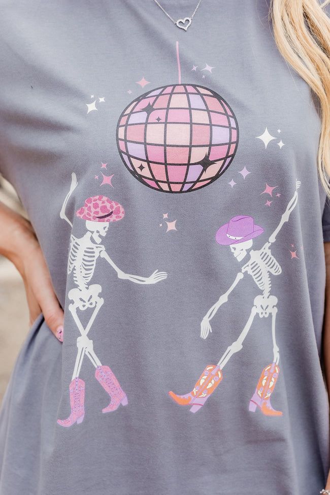 Disco Cowgirl Skeleton Grey Oversized Graphic Tee sold by Pink Lily product image thumbnail 3
