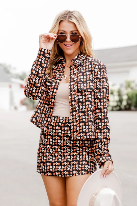 It's Time To Go Black And Brown Floral Print Cord Jacket FINAL SALE sold by Pink Lily