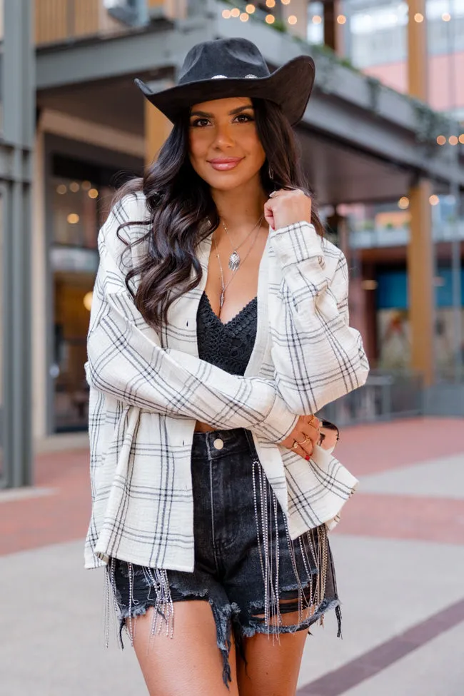 Keeping You Wild Ivory and Black Plaid Gauze Button Up Shirt FINAL SALE sold by Pink Lily product image thumbnail 3
