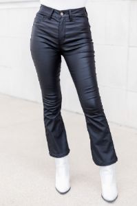 You Used To Call Black Faux Leather Cropped Bootcut Pants FINAL SALE sold by Pink Lily