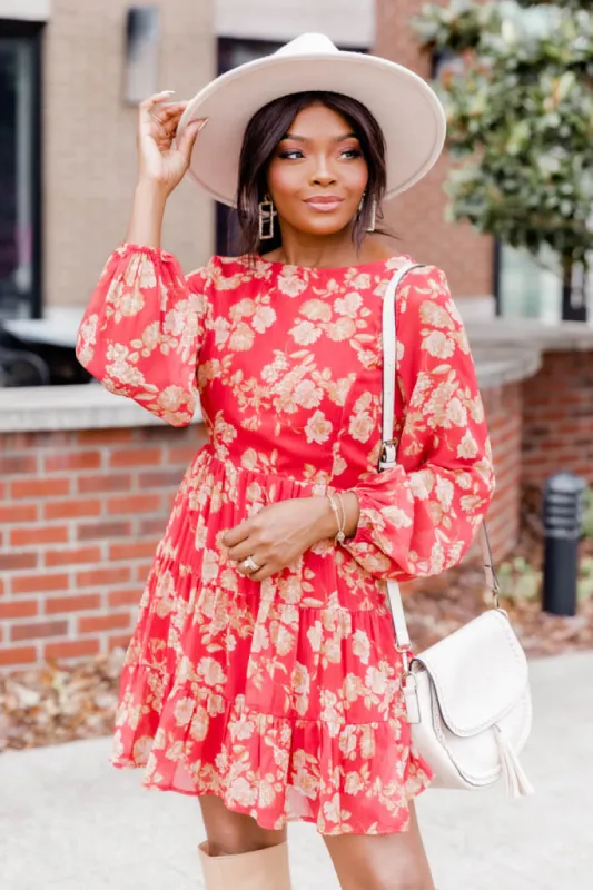 Steady Heart Brick Red Floral Mini Dress FINAL SALE sold by Pink Lily