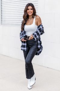 You Used To Call Black Faux Leather Cropped Bootcut Pants FINAL SALE sold by Pink Lily