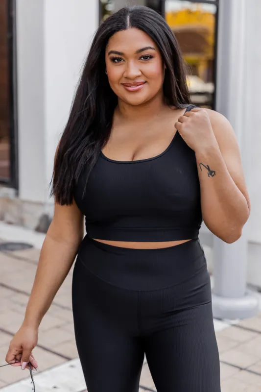 In Alignment Ribbed Black Sports Bra FINAL SALE sold by Pink Lily