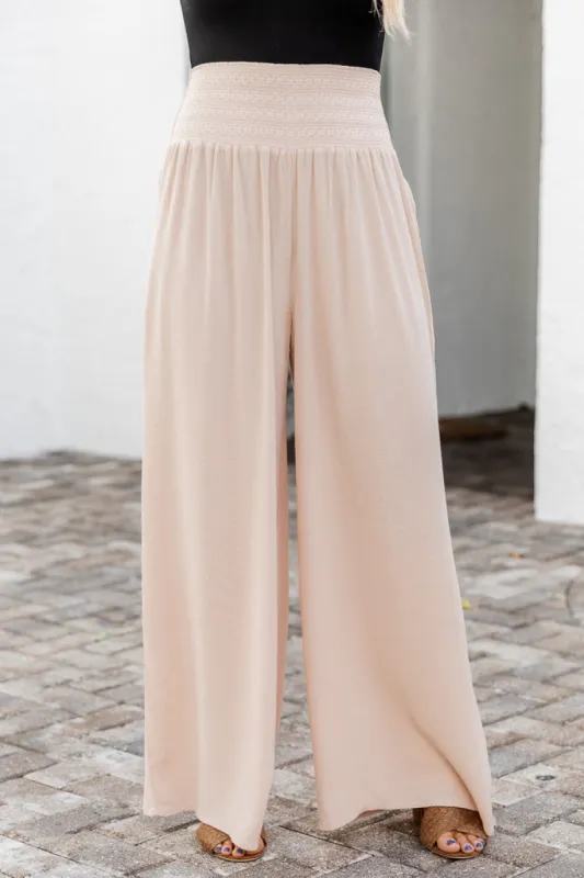 Show Up Taupe Smocked Pants FINAL SALE made by Pink Lily