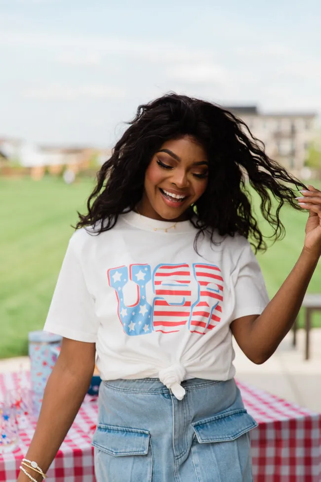 Flag USA White Oversized Graphic Tee sold by Pink Lily product image thumbnail 2
