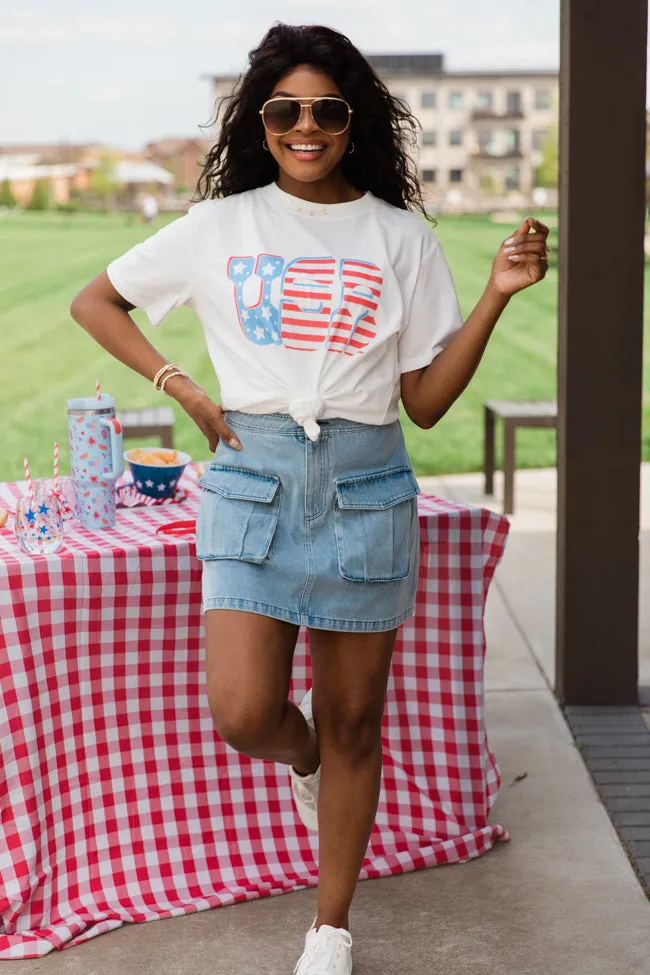 Flag USA White Oversized Graphic Tee sold by Pink Lily