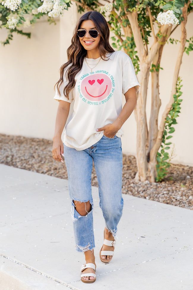 Teach To Inspire Smiley Ivory Graphic Tee sold by Pink Lily product image thumbnail 5