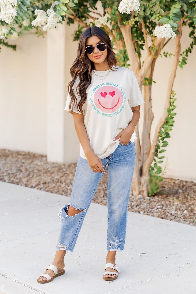 Teach To Inspire Smiley Ivory Graphic Tee sold by Pink Lily product image thumbnail 2