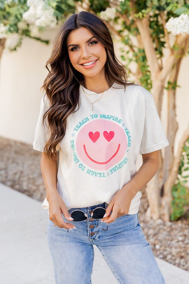 Teach To Inspire Smiley Ivory Graphic Tee sold by Pink Lily product image thumbnail 4