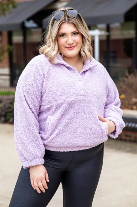 Let My Guard Down Lilac Sherpa Snap Button Pullover FINAL SALE sold by Pink Lily