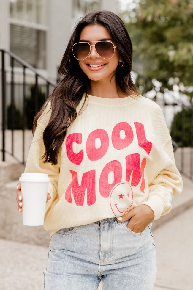 Cool Mom Pale Yellow Corded Sweatshirt sold by Pink Lily