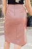 A True Mystery Brown Faux Leather Twist Front Midi Skirt FINAL SALE sold by Pink Lily