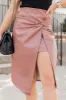 A True Mystery Brown Faux Leather Twist Front Midi Skirt FINAL SALE sold by Pink Lily