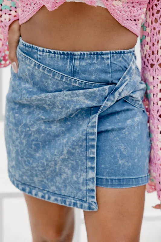 With A Twist Medium Acid Wash Denim Skort FINAL SALE sold by Pink Lily