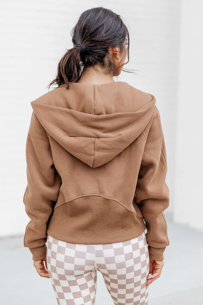 Making It Look Easy Brown Ribbed Shoulder Full Zip Pullover SALE sold by Pink Lily product image thumbnail 5