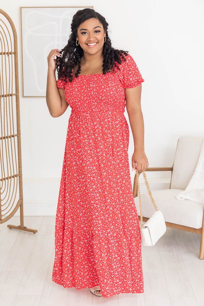 Lovely Little Tune Red Smocked Bust Floral Maxi Dress sold by Pink Lily product image thumbnail 10