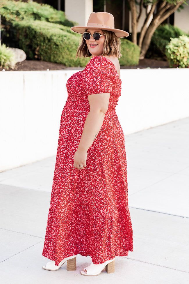 Lovely Little Tune Red Smocked Bust Floral Maxi Dress sold by Pink Lily product image thumbnail 3