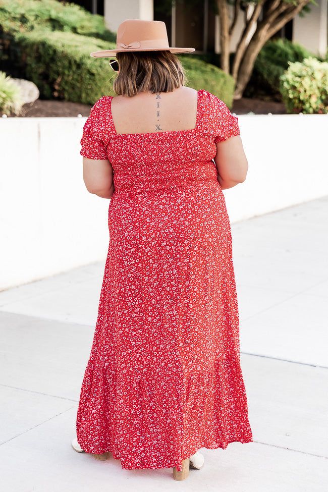 Lovely Little Tune Red Smocked Bust Floral Maxi Dress sold by Pink Lily product image thumbnail 4
