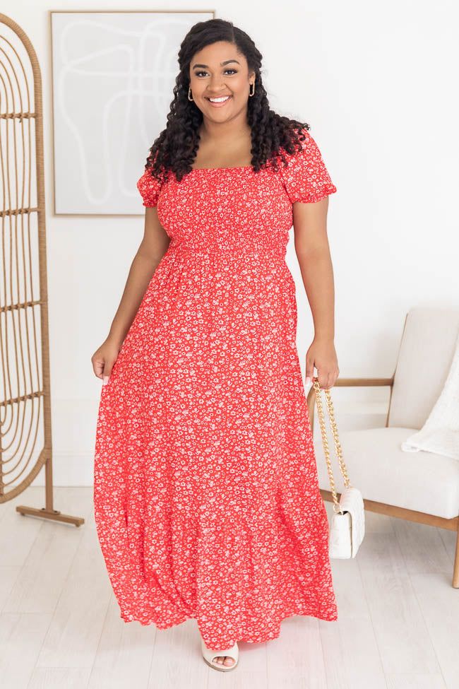 Lovely Little Tune Red Smocked Bust Floral Maxi Dress sold by Pink Lily product image thumbnail 11