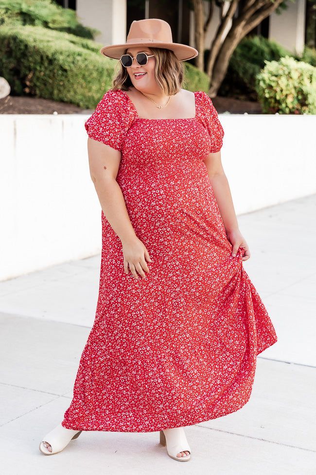 Lovely Little Tune Red Smocked Bust Floral Maxi Dress sold by Pink Lily product image thumbnail 2