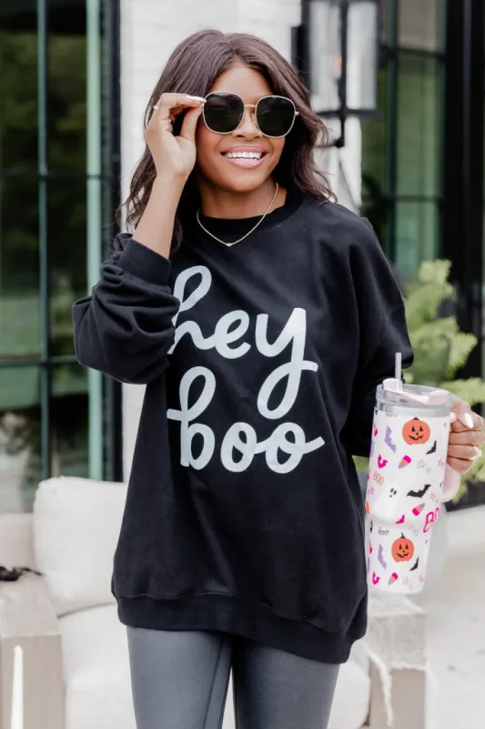Hey Boo Black oversized Graphic Sweatshirt sold by Pink Lily