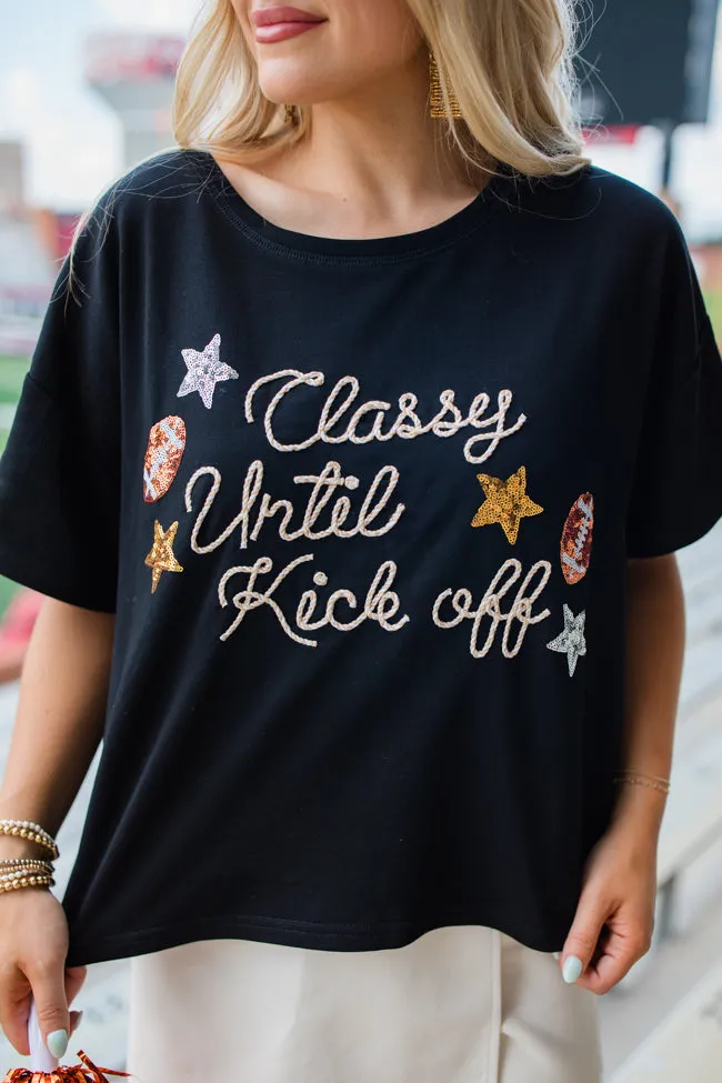 Classy Until Kick Off Black Stitched Tee FINAL SALE sold by Pink Lily product image thumbnail 3