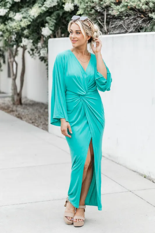 Joyful Feeling Teal Long Sleeve Twist Front Maxi Dress FINAL SALE made by Pink Lily