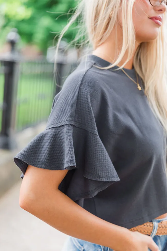 Embrace The Journey Charcoal Waffle Crop Tee FINAL SALE sold by Pink Lily product image thumbnail 3