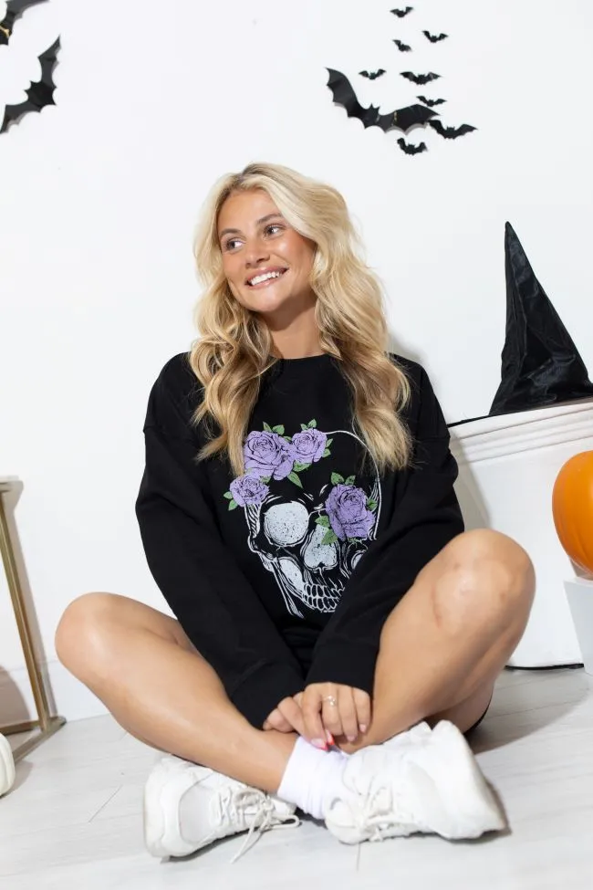Floral Skull Black Oversized Graphic Sweatshirt sold by Pink Lily product image thumbnail 2