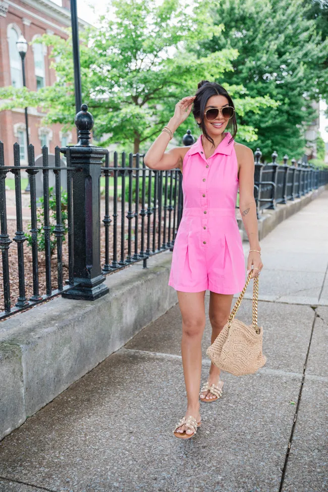 Somewhere Sunny Pink Collared Button Up Romper sold by Pink Lily product image thumbnail 2