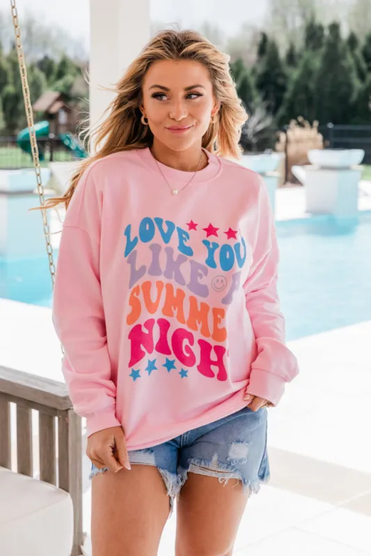 Love You Like A Summer Night Light Pink Oversized Graphic Sweatshirt sold by Pink Lily