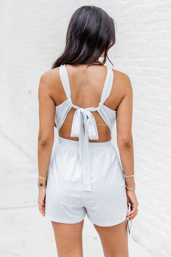 Put It All Together White Grey Stripe Halter Knit Romper FINAL SALE sold by Pink Lily product image thumbnail 2