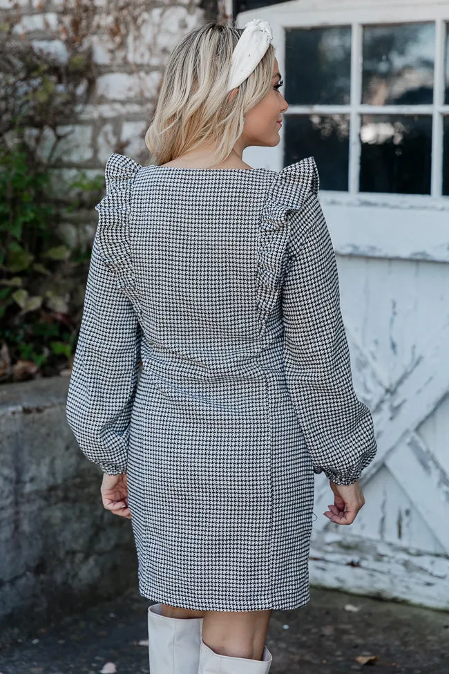Escape To Comfort Houndstooth Ruffle Trim Long Sleeve Mini Dress FINAL SALE sold by Pink Lily product image thumbnail 4