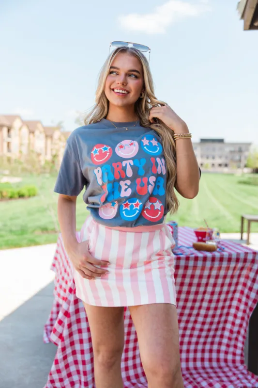 Party In The USA Grey Oversized Graphic Tee sold by Pink Lily