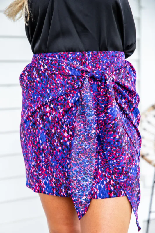 Take Me To The City Blue and Red Printed Tie Skirt FINAL SALE sold by Pink Lily